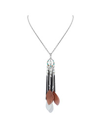 Fashion Coffee Feather&long Tassel Pendant Decorated Simple Necklace