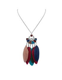 Fashion Multi-color Feather Pendant Decorated Semicircle Shape Simple Necklace