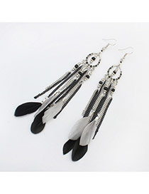 Elegant Black+white Beads&feather Pednat Decorated Simplle Earring