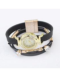 Fashion Black Double Diamond Decorated Multilayer Watch