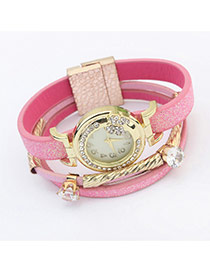 Fashion Pink Double Diamond Decorated Multilayer Watch