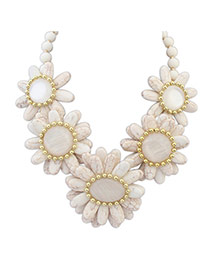 Fashion White Beads Decorated Flower Shape Design Necklace