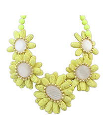 Fashion Yellow Beads Decorated Flower Shape Design Necklace