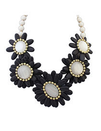 Fashion Black Beads Decorated Flower Shape Design Necklace