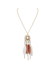 Fashion White Feather Pendant Decorated Color Matching Design Necklace