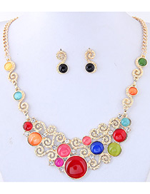 Trendy Multi-color Round Shape Diamond Decorated Hollow Out Simple Jewelry Sets