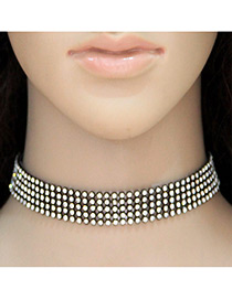 Trendy White Round Shape Diamond Decorated Multi-layer Pure Color Necklace