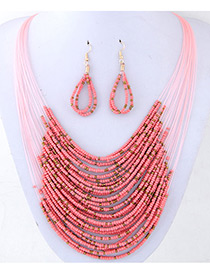 Bohemia Pink Round Shape Decorated Simple Multilayer Jewelry Sets
