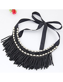 Fashion Black Tassel Decorated Simple Pure Color Necklace