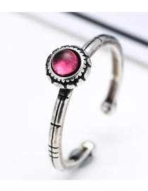 Fashion Antique Silver+pink Round Shape Diamond Color Mtching Opening Ring