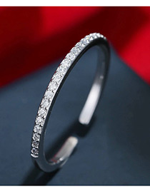 Trendy Silver Color Diamond Decorated Pure Color Opening Ring