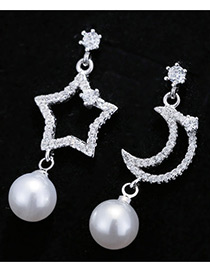 Elegant Silver Color Moon&star Shape Decorated Color Matching Earrings