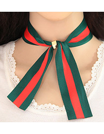 Trendy Red+olive Bowknot Shape Decorated Color Matching Simple Necklace