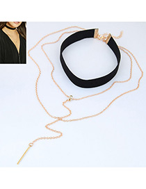 Fashion Black+gold Color Chain Pendant Decorated Mutli-layer Color Matching Necklace