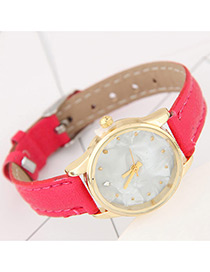 Sweet Red Round Dial Shape Decorated Pure Color Watch