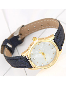 Fashion Blue Round Dial Shape Decorated Pure Color Watch