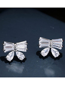 Trendy Silver Color Bowknot Decorated Pure Color Simple Earrings