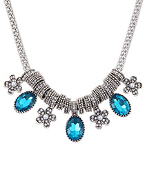 Fashion Blue Flower Shaped Decorated Color Matching Simple Necklace