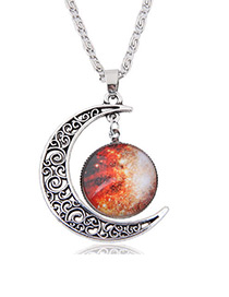 Vintage Multi-color Moon Shape Decorated Hollow Out Design Simple Necklace