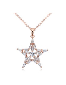 Elegant Gold Color Round Shape Diamond Decorated Simple Star Pendant Long Chain Necklace