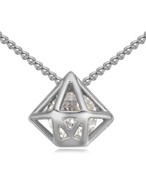 Elegant Silver Color Hollow Out Diamond Shape Pendant Decorated Simple Long Chain Necklace