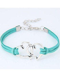 Fashion Blue Double Heart Shape Decorated Simple Double Layer Bracelet