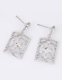 Sweet Silver Color Square Shape Decorated Hollow Out Earrings