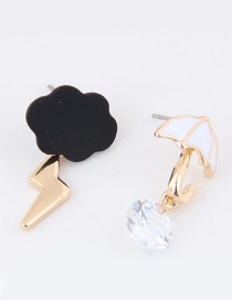 Sweet White+black Cloud&umbrella Decorated Asymmetric Earrings