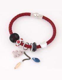 Trendy Red Bear Pendant Decorated Simple Bracelet