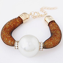 Trendy Yellow Pearls&diamond Decorated Pure Color Bracelet