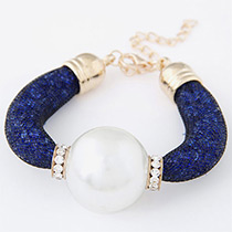 Fashion Dark Blue Pearls&diamond Decorated Pure Color Bracelet