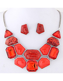 Fashion Red Geometry Shape Decorated Color Matching Jewelry Set