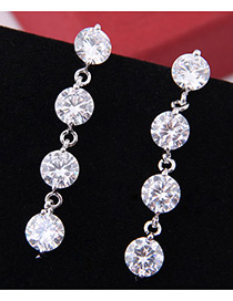 Elegant Zircon Round Shape Diamond Decorated Long Earrings