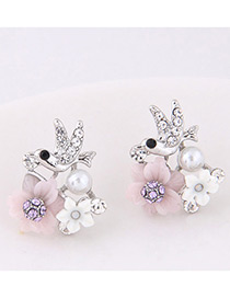 Elegant Light Purple Birdie&flower Shape Decorated Earrings