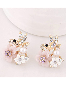 Elegant Pink Birdie&flower Shape Decorated Earrings