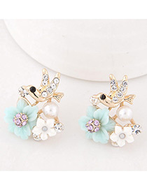Elegant Light Blue Birdie&flower Shape Decorated Earrings