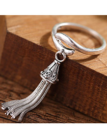 Fashion Antique Silver Tassel Decorated Pure Color Simple Ring