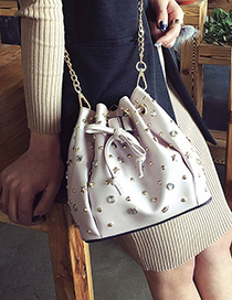 Fashion Pink Metal Rivet Decorated Simple Long Chain Bucket Bag