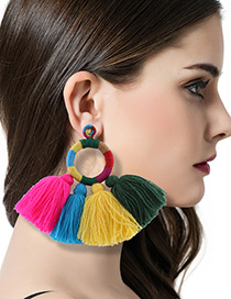 Trendy Multi-color Color Matching Decorated Tassel Design Simple Earrings