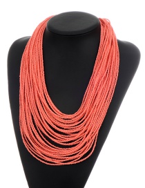 Fashion Pink Beads Decorated Pure Color Multi-layer Necklace