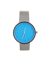 Fashion Blue Color Matching Decorated Round Dail Simple Chain Watch