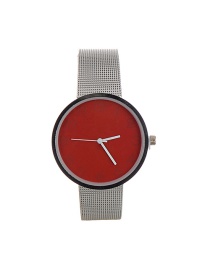 Fashion Red Color Matching Decorated Round Dail Simple Chain Watch