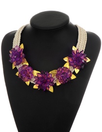 Elegant Purple Flower Decorated Simple Hand-woven Design Necklace