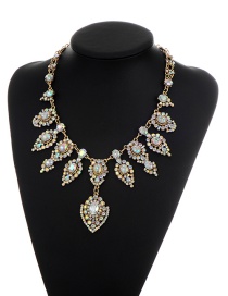 Elegant Multi-color Waterdrop Shape Diamond Decorated Simple Necklace