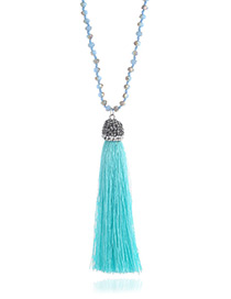 Elegant Dark Blue Long Tassel Pendant Decorated Pure Color Long Necklace
