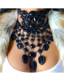 Black Geometric Shape Gemstone Decorated Simple Pure Color Necklace(2pcs)