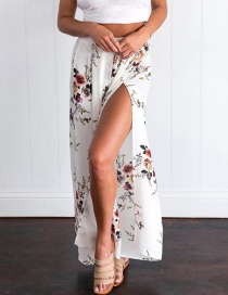 Casual White Painting Flower Pattern Decorated Split Wide Leg Pant