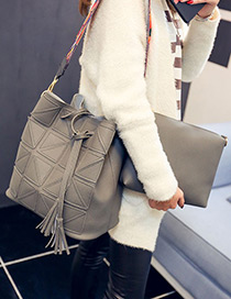Fashion Gray Tassel Pendant Decorated Pure Color Shoulder Bag(2pcs)