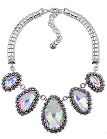 Trendy Silver Color Diamond Decorated Pure Color Simple Design Necklace