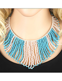 Bohemia Blue Color-matching Decorated Hollow Out Tassel Necklace